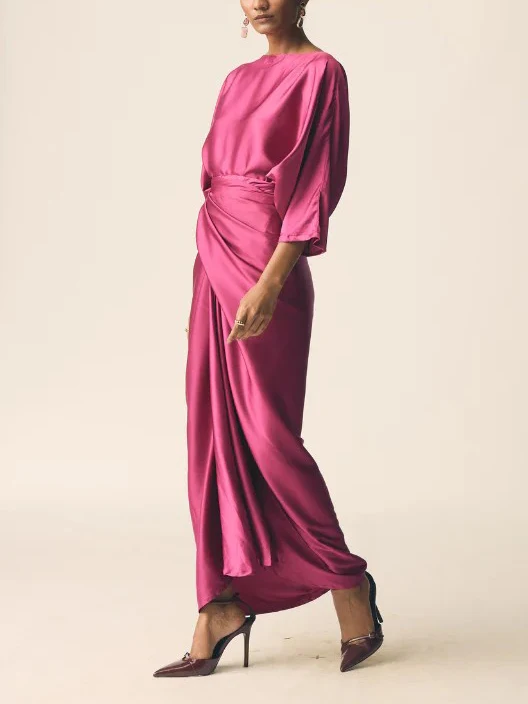 Elegant Pleated Long Dress Two-piece Set