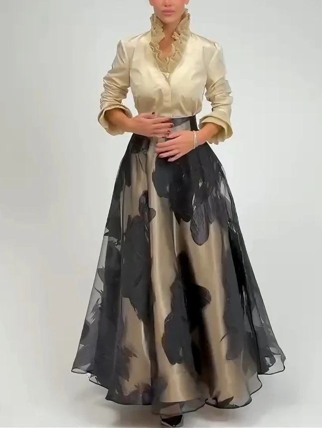 Elegant Satin Ruffled Top Two-piece Set
