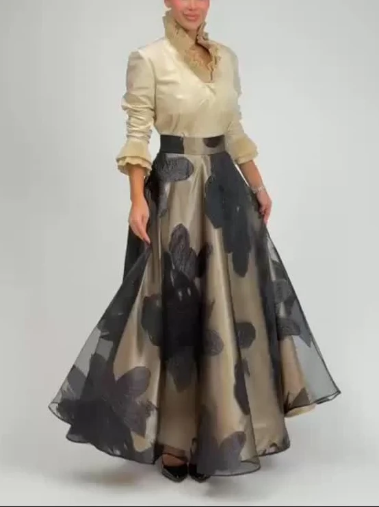 Elegant Satin Ruffled Top Two-piece Set
