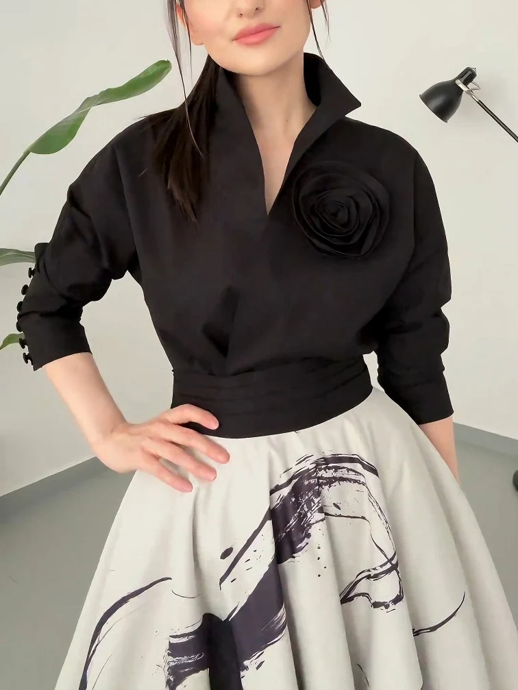 Modern Art Abstract Print A-line Maxi Skirt Two-piece Set