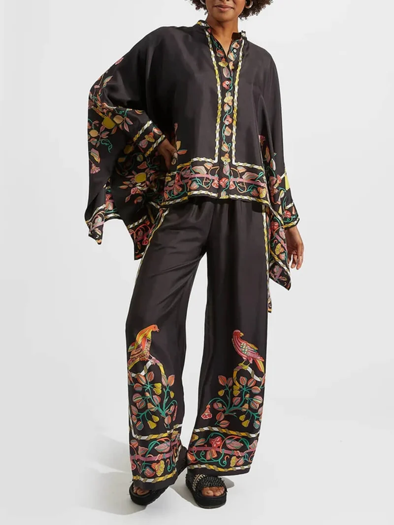 Unique Asymmetrical Floral Print Oversized Shirt