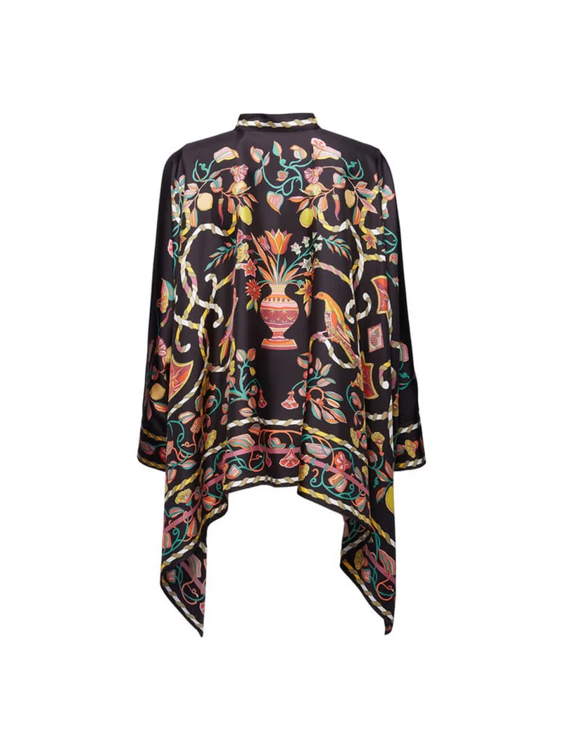 Unique Asymmetrical Floral Print Oversized Shirt