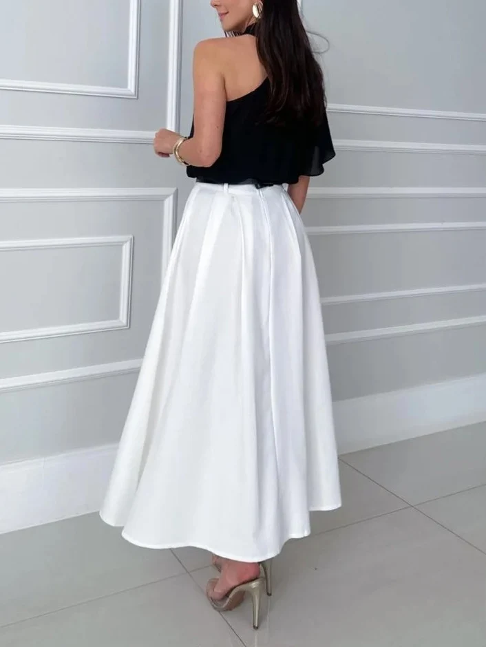 Elegant Asymmetrical Collar Shirt & Skirt Two-Piece Set