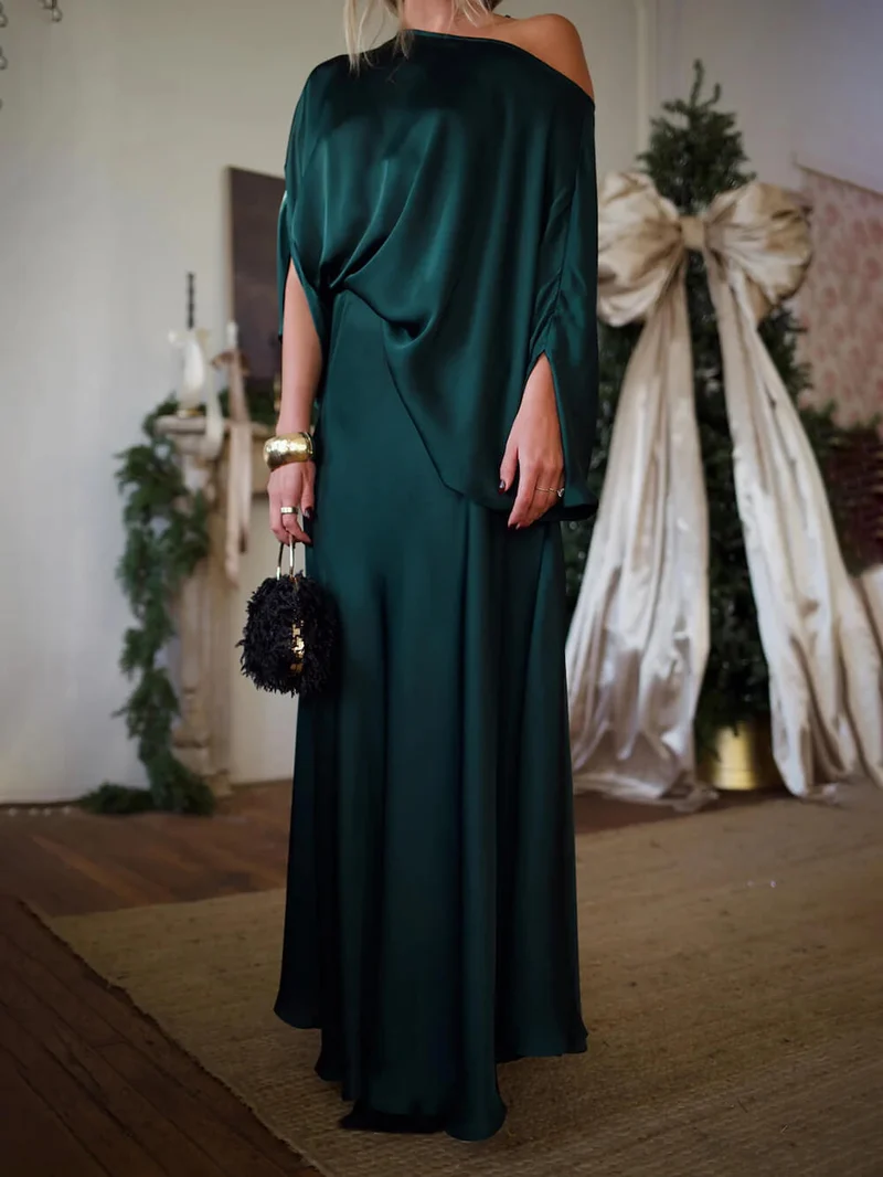 Exquisite Satin Off-Shoulder Loose Draped Blouse