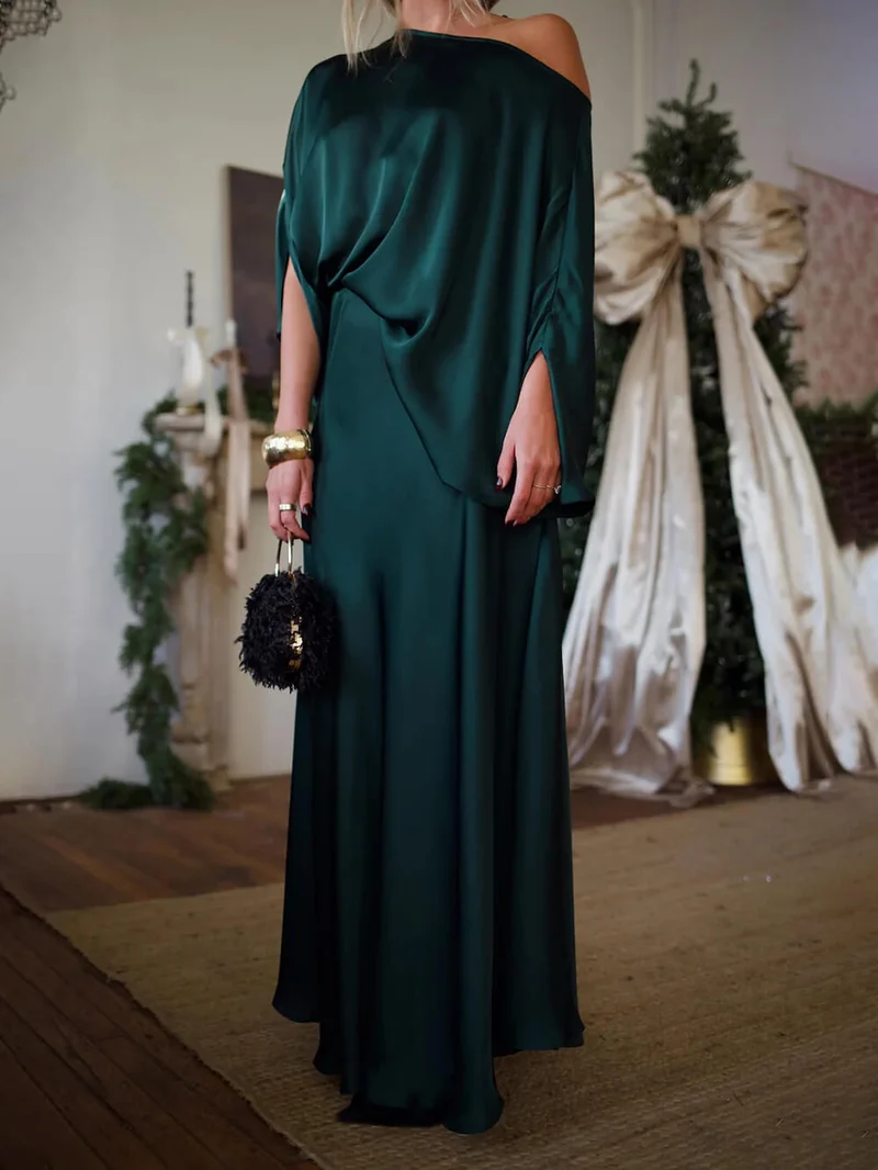 Exquisite Satin Off-Shoulder Loose Draped Blouse