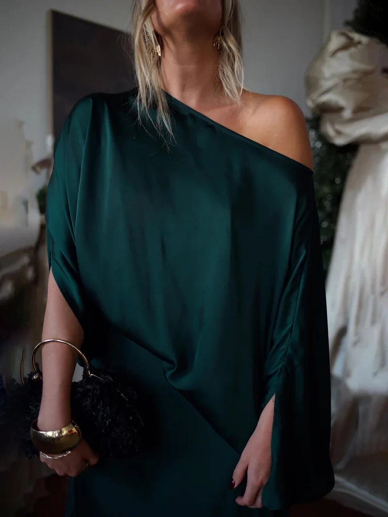 Exquisite Satin Pleated Shirt and High-Waist Maxi Skirt Set
