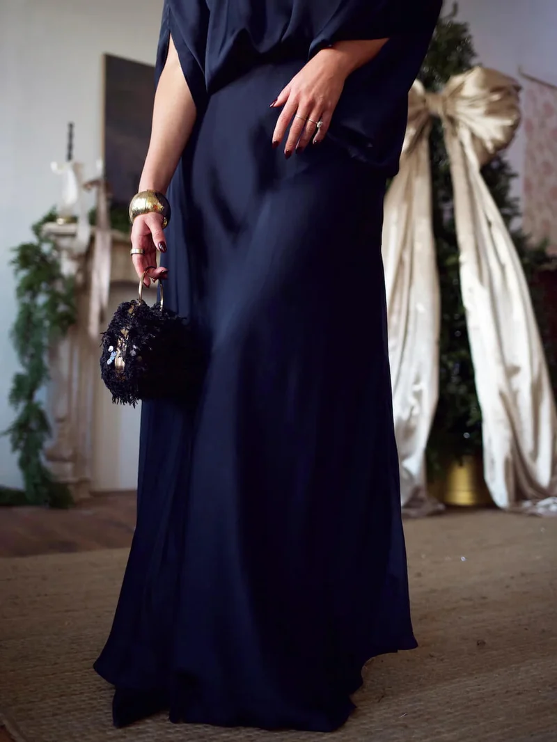 Exquisite Satin Pleated Shirt and High-Waist Maxi Skirt Set