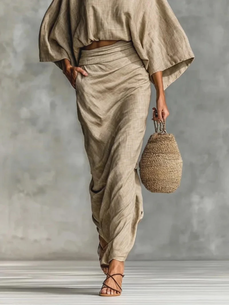 Casual Batwing Sleeve Top & Skirt Two-piece Set