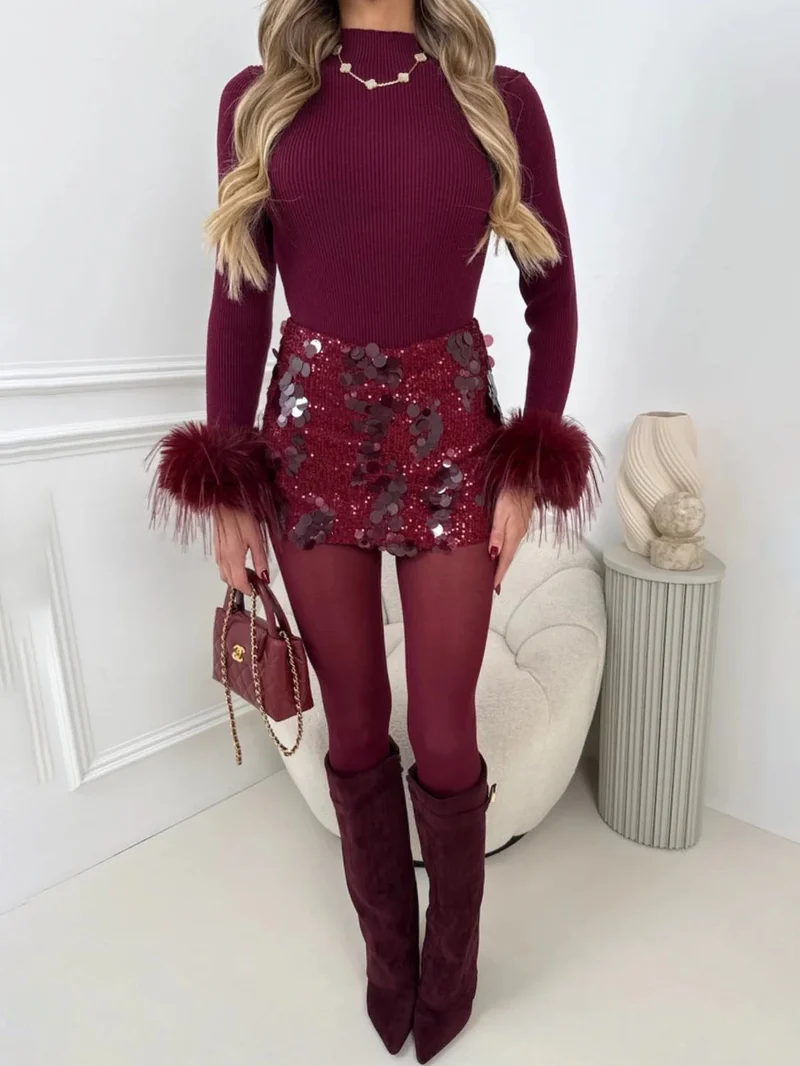 Exquisite Sequined Two-piece Skirt Set