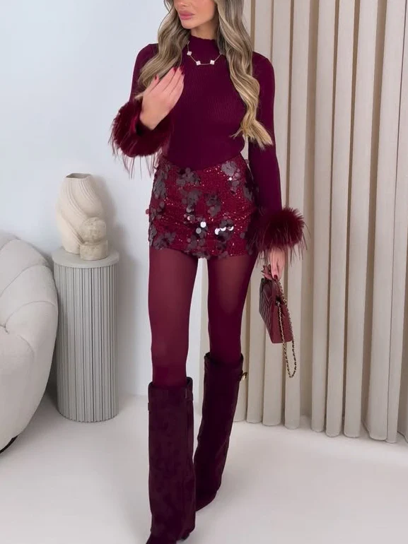 Exquisite Sequined Two-piece Skirt Set