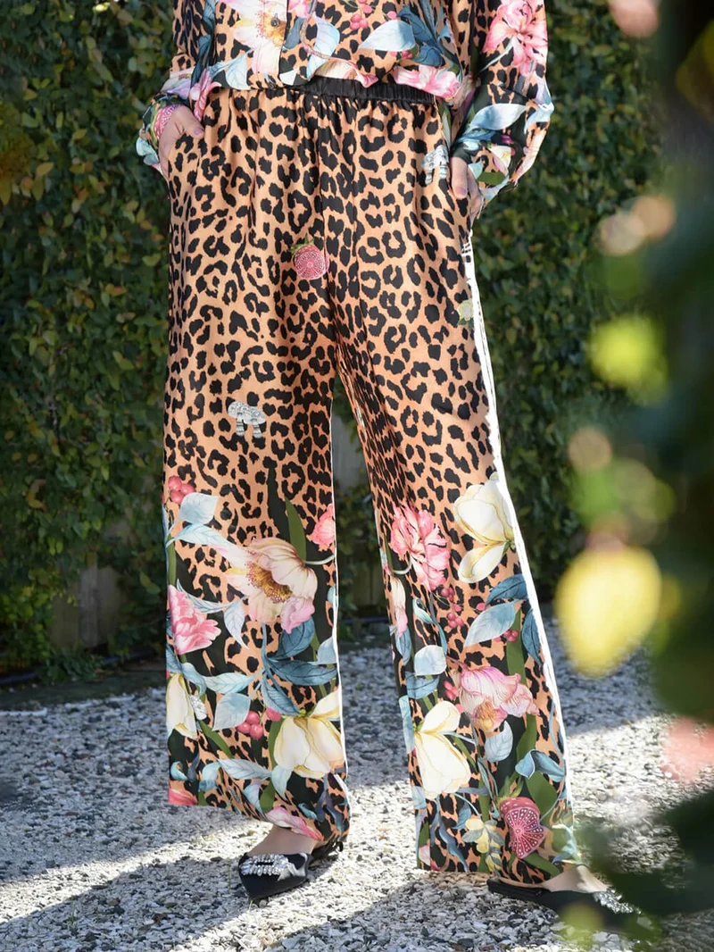Unique Leopard & Floral Print Loose Button-Up Shirt