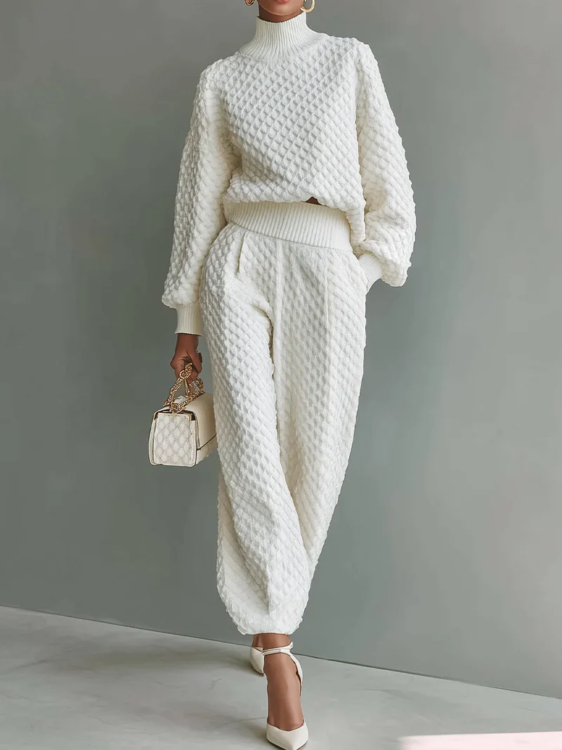 Casual Textured Knit Lantern-Leg Pants