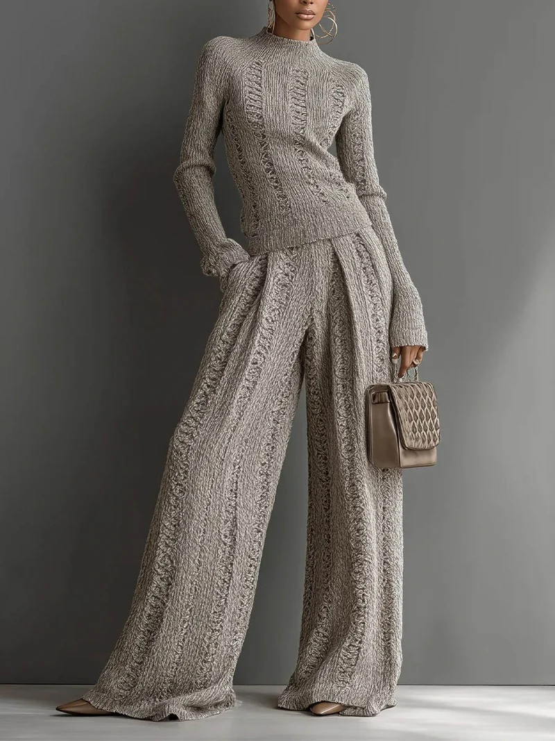 Casual High-Waisted Knit Wide-Leg Pants