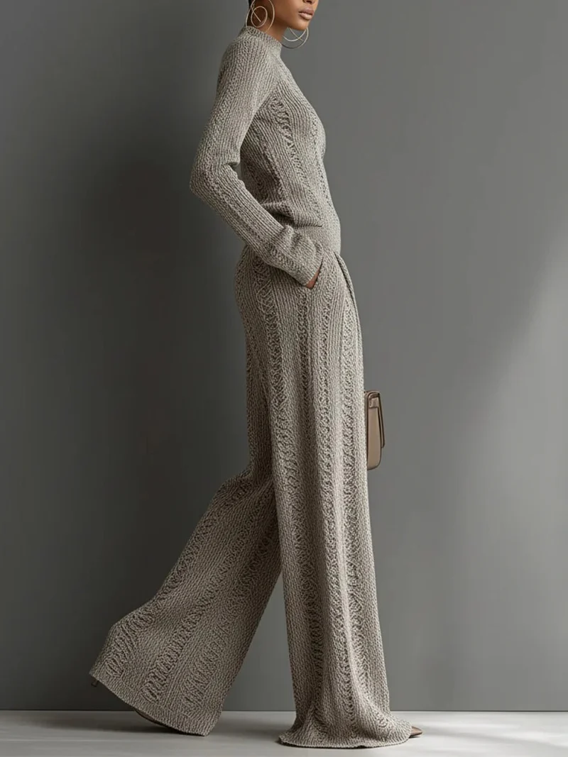 Casual High-Waisted Knit Wide-Leg Pants