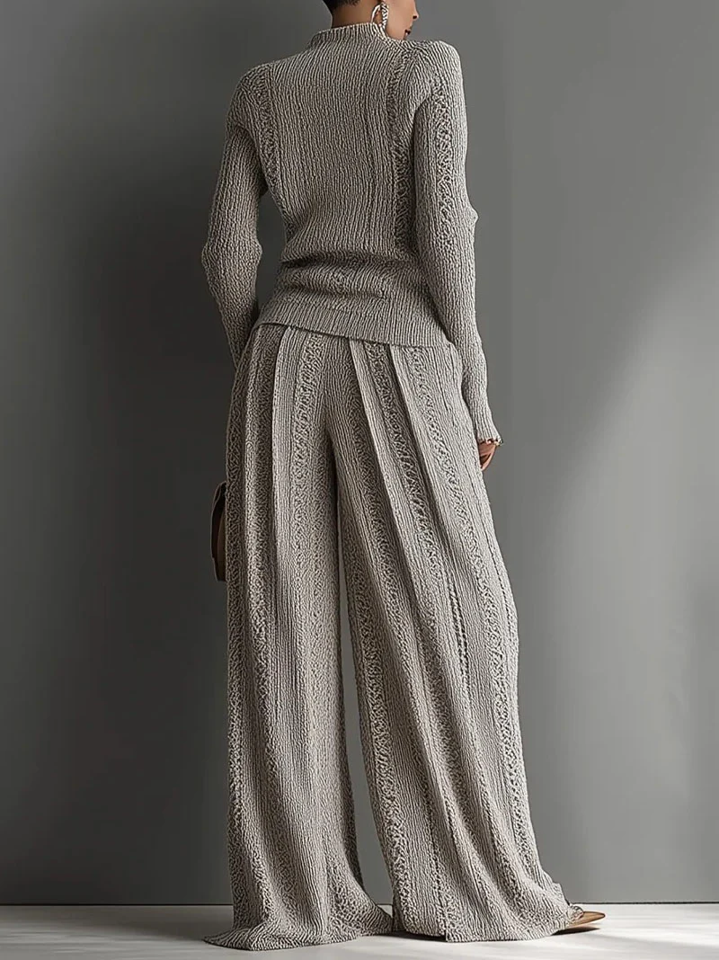 Casual High-Waisted Knit Wide-Leg Pants