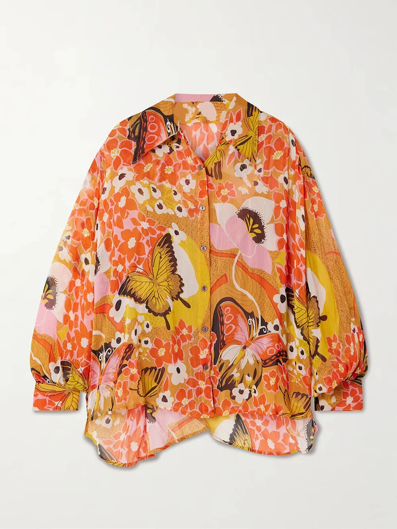 Unique Butterfly Print Relaxed Button-Up Shirt