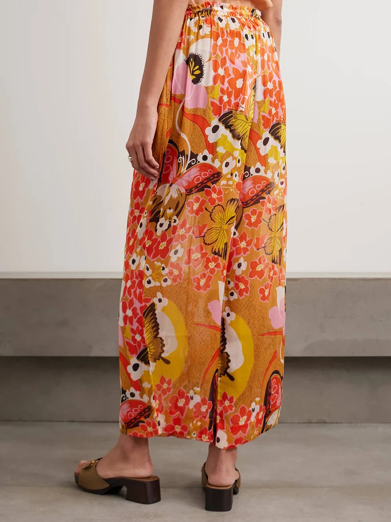 Unique Floral Print Elastic Waist Straight-Leg Pants