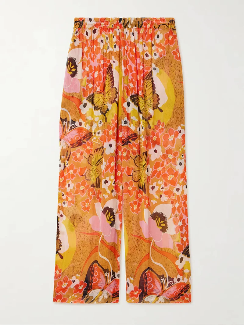 Unique Floral Print Elastic Waist Straight-Leg Pants