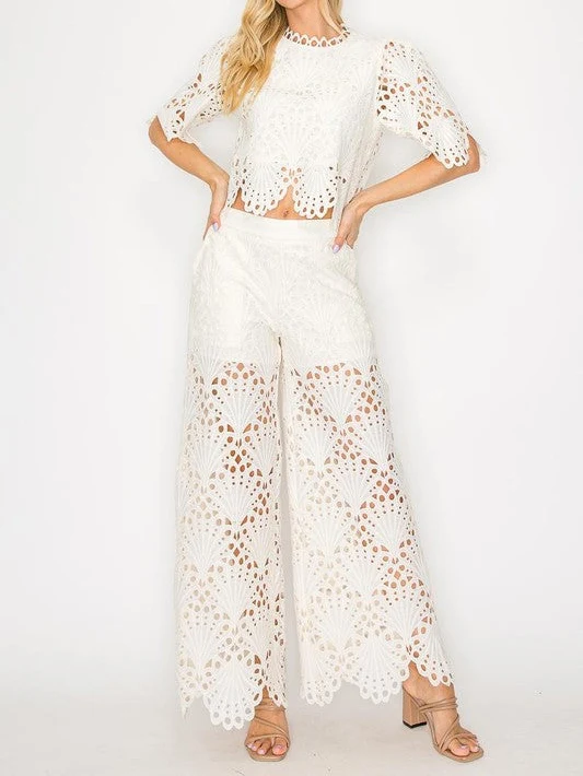 Elegant Lace Cutout Pants
