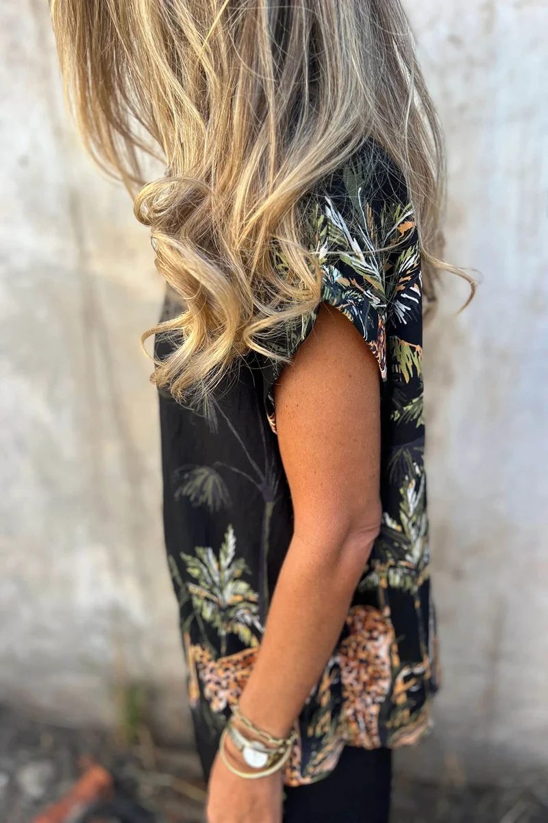 Unique Jungle Print Loose Button-Down Shirt