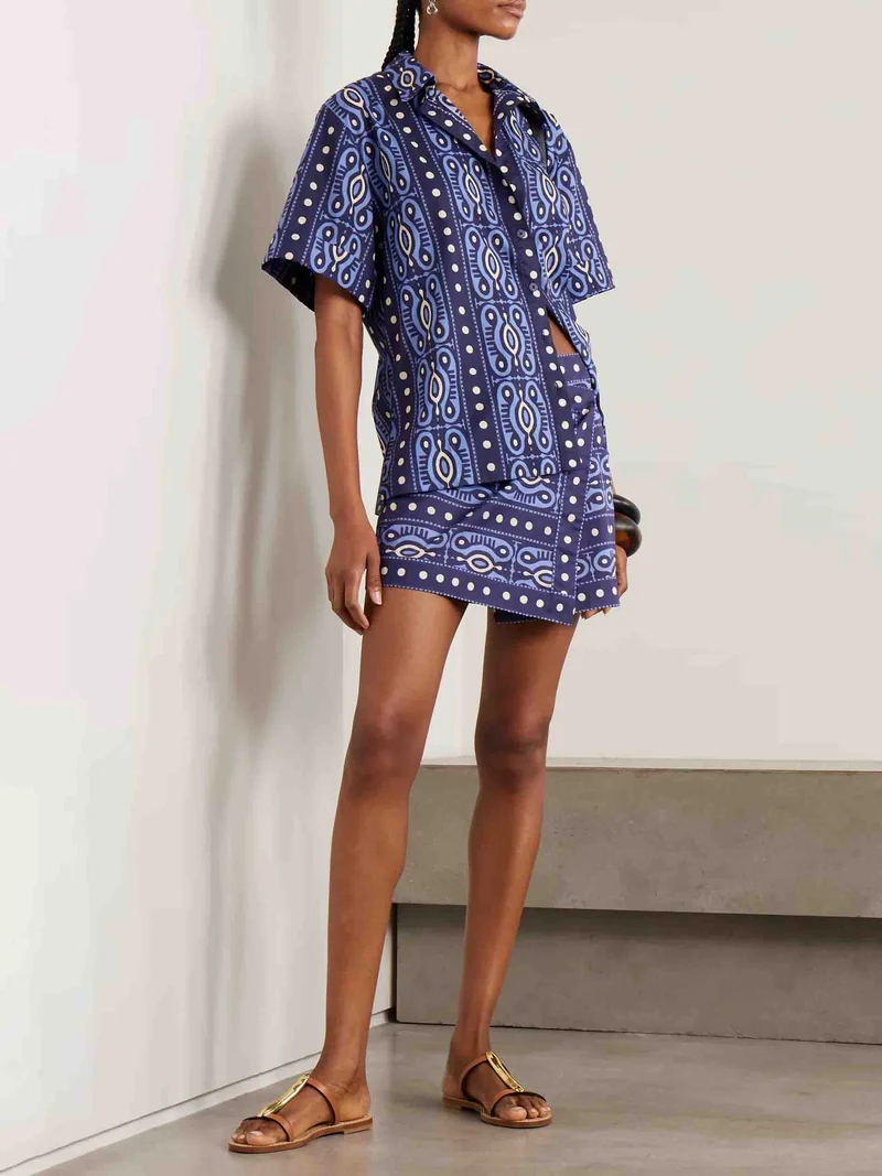 Casual Printed Short-Sleeve Shirt And Skirt Two-Piece Set