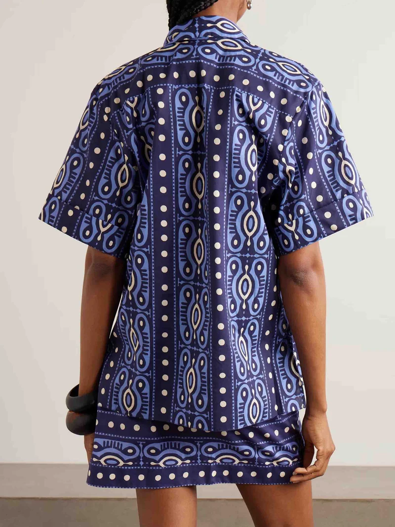 Casual Printed Short-Sleeve Shirt And Skirt Two-Piece Set