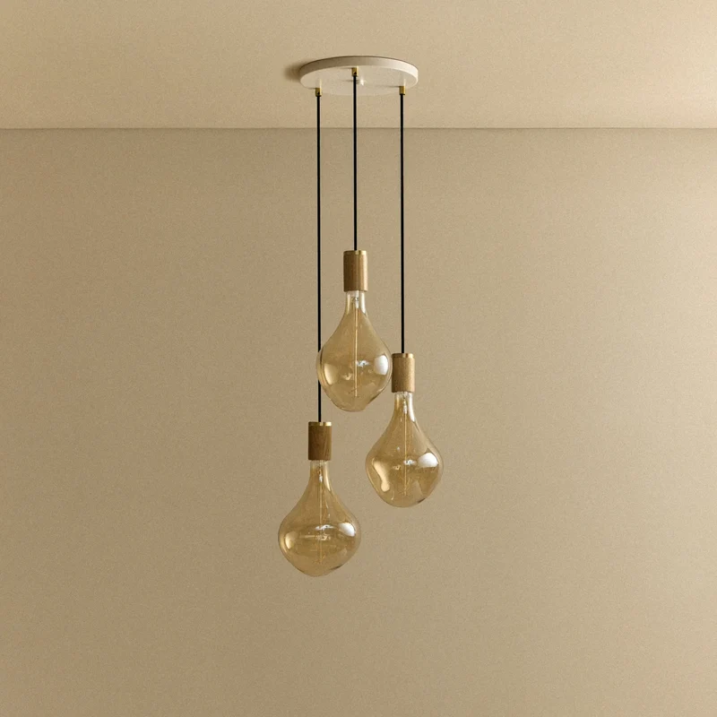 Triple Pendant in Oak + Voronoi II