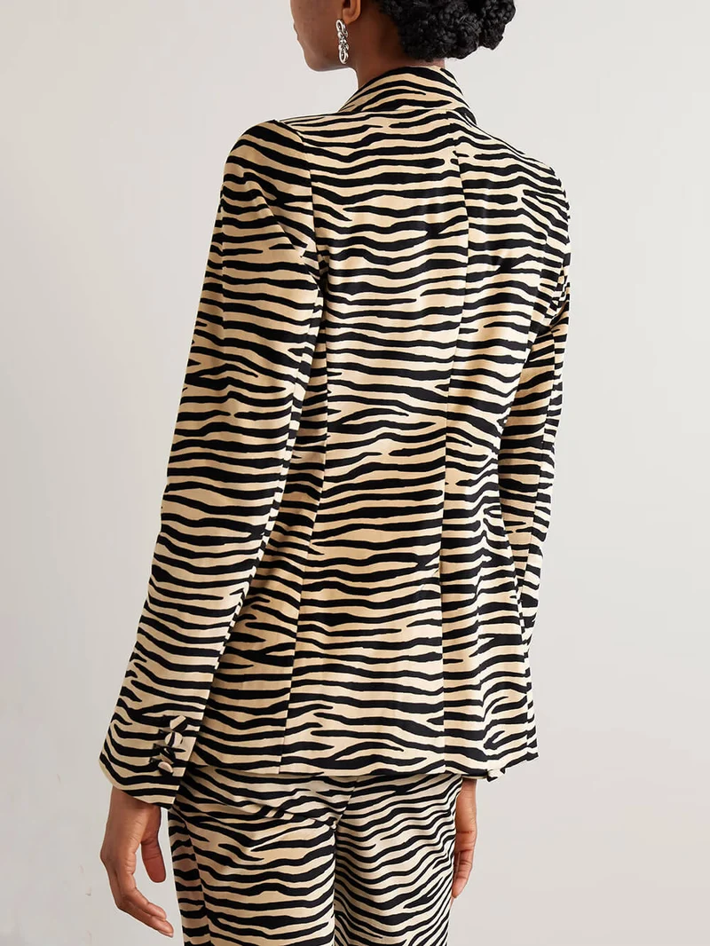 Exquisite Zebra Print Lapel Blazer And Straight Leg Pants Set