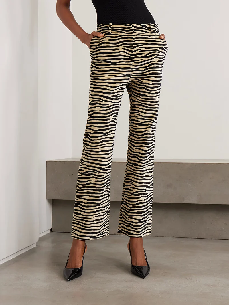 Exquisite Zebra Print Lapel Blazer And Straight Leg Pants Set