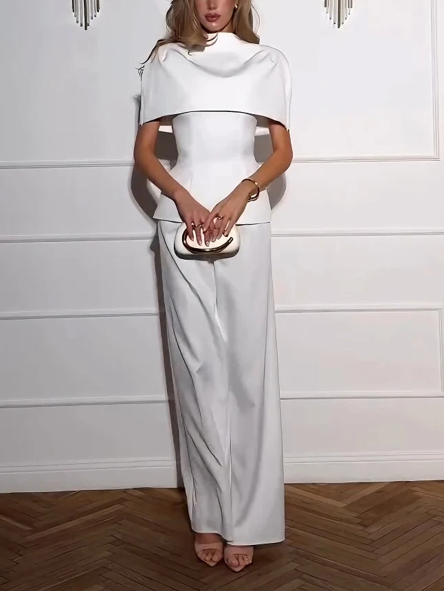 Elegant Cape-Style Top & Wide-Leg Pants Two-Piece Set
