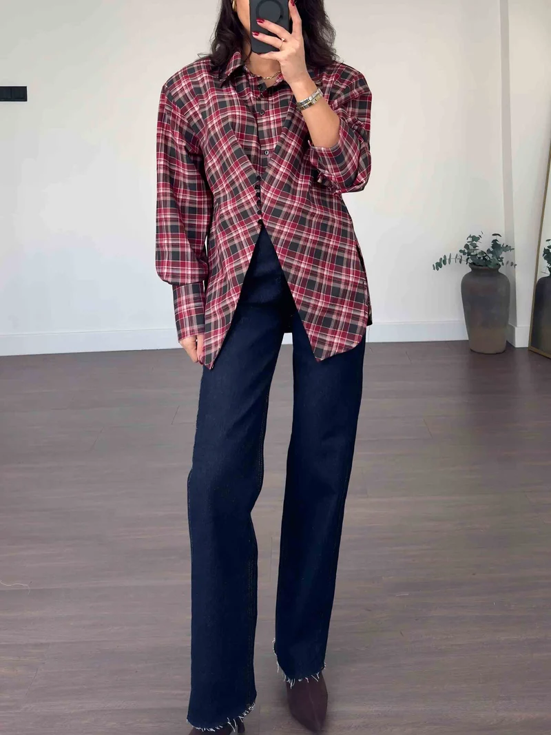 Casual Plaid Asymmetrical Padded Shoulder Shirt
