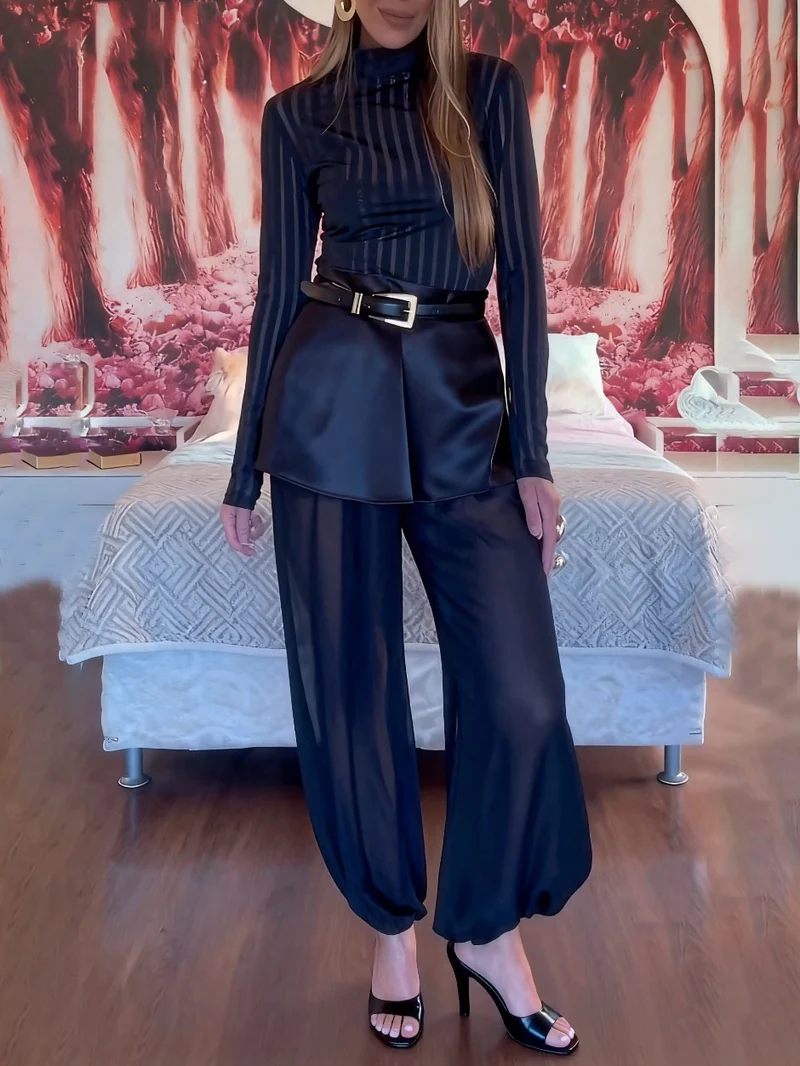 Elegant Striped Top Two-piece Set