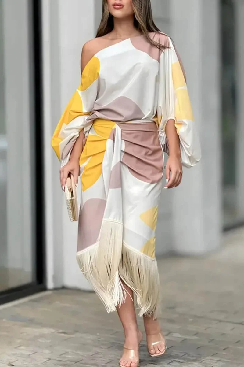 Fashionable Elegant Printed Ruched Lantern Sleeve Loose Blouse