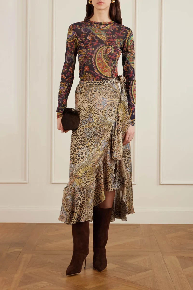 Exquisite Paisley Print Mesh Top