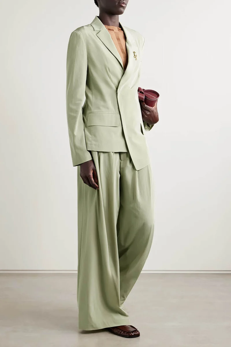 Fashion Asymmetric Crepe Blazer Pleated Pocket Wide-Leg Pants Set