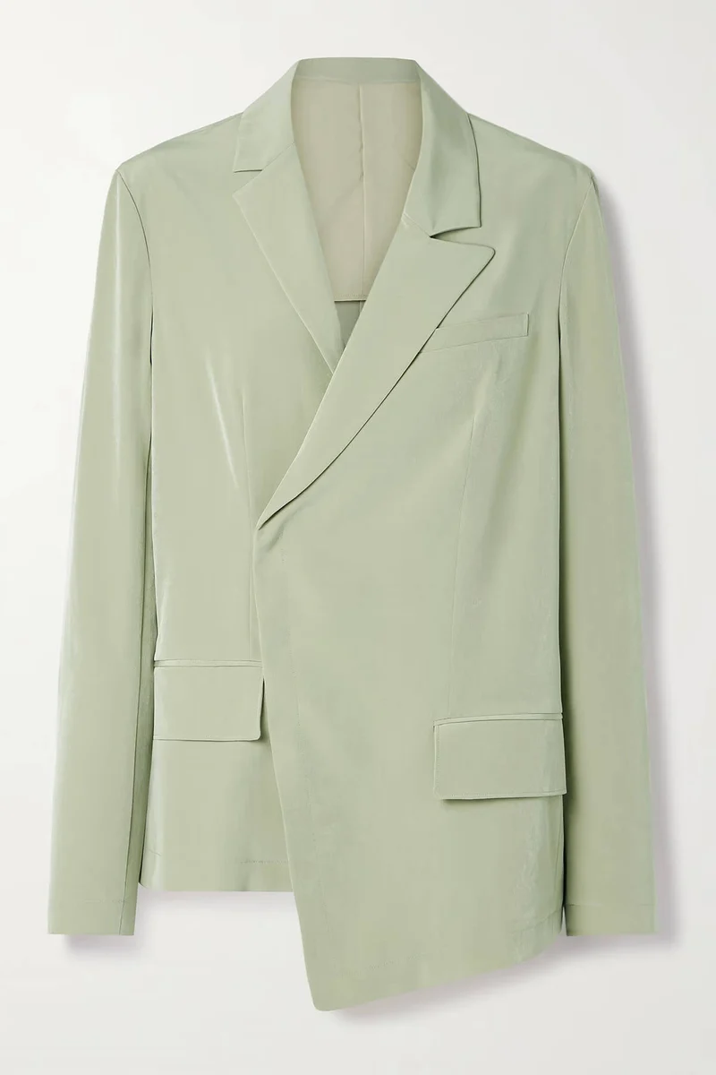 Fashion Asymmetric Crepe Blazer Pleated Pocket Wide-Leg Pants Set
