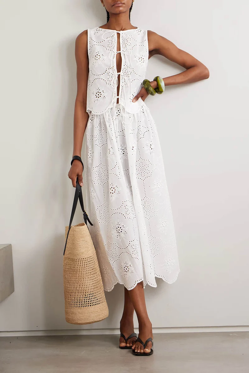 Fashionable Ruffled Crochet Hollow-Out Tank Top