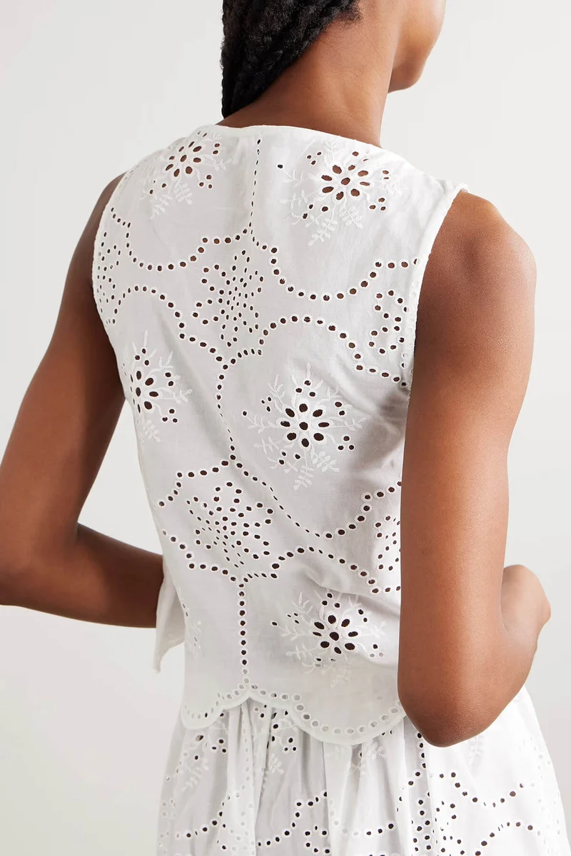 Fashionable Ruffled Crochet Hollow-Out Tank Top