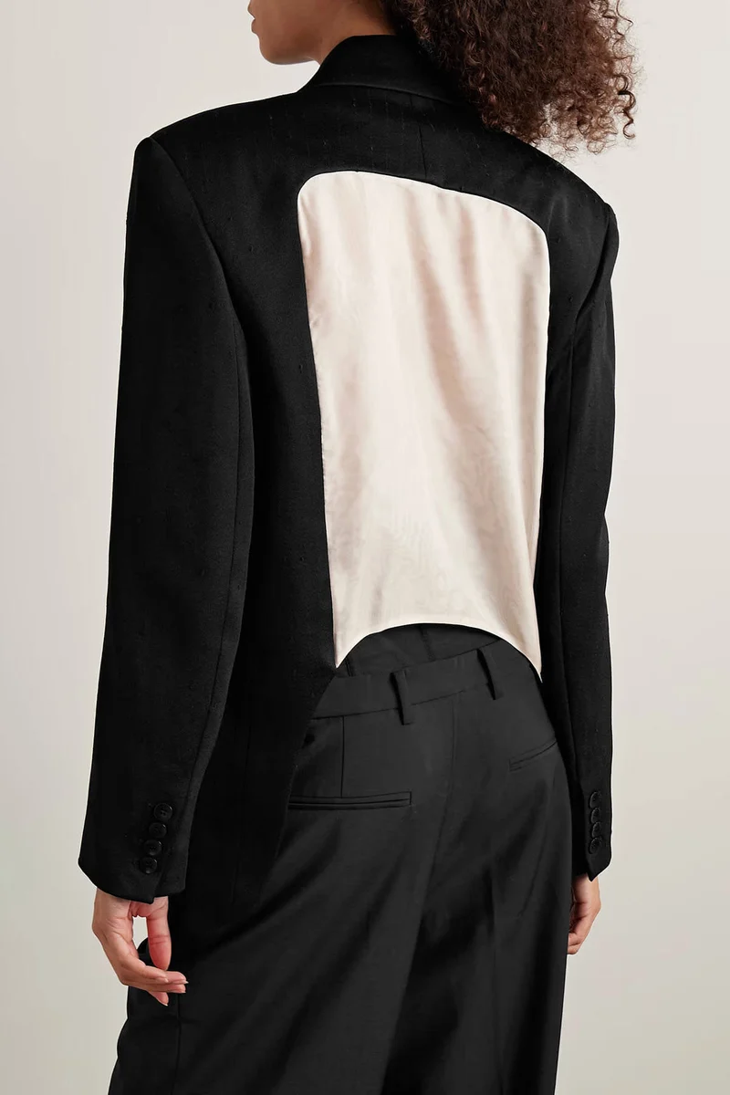 Exquisite Double-Breasted Contrast-Back Twill Blazer Aad High-Waist Straight-Leg Pants Set