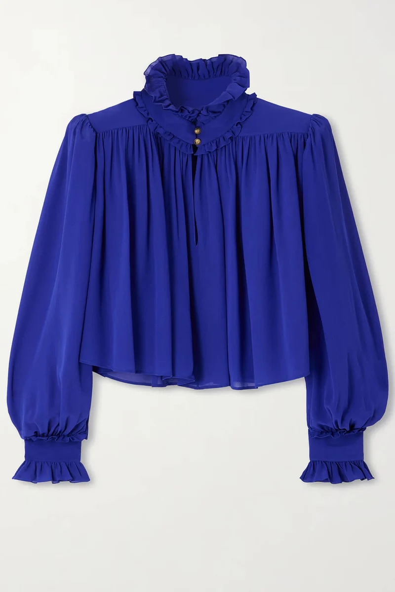 Exquisite High-Neck Ruffle Pleated Chiffon Loose Blouse