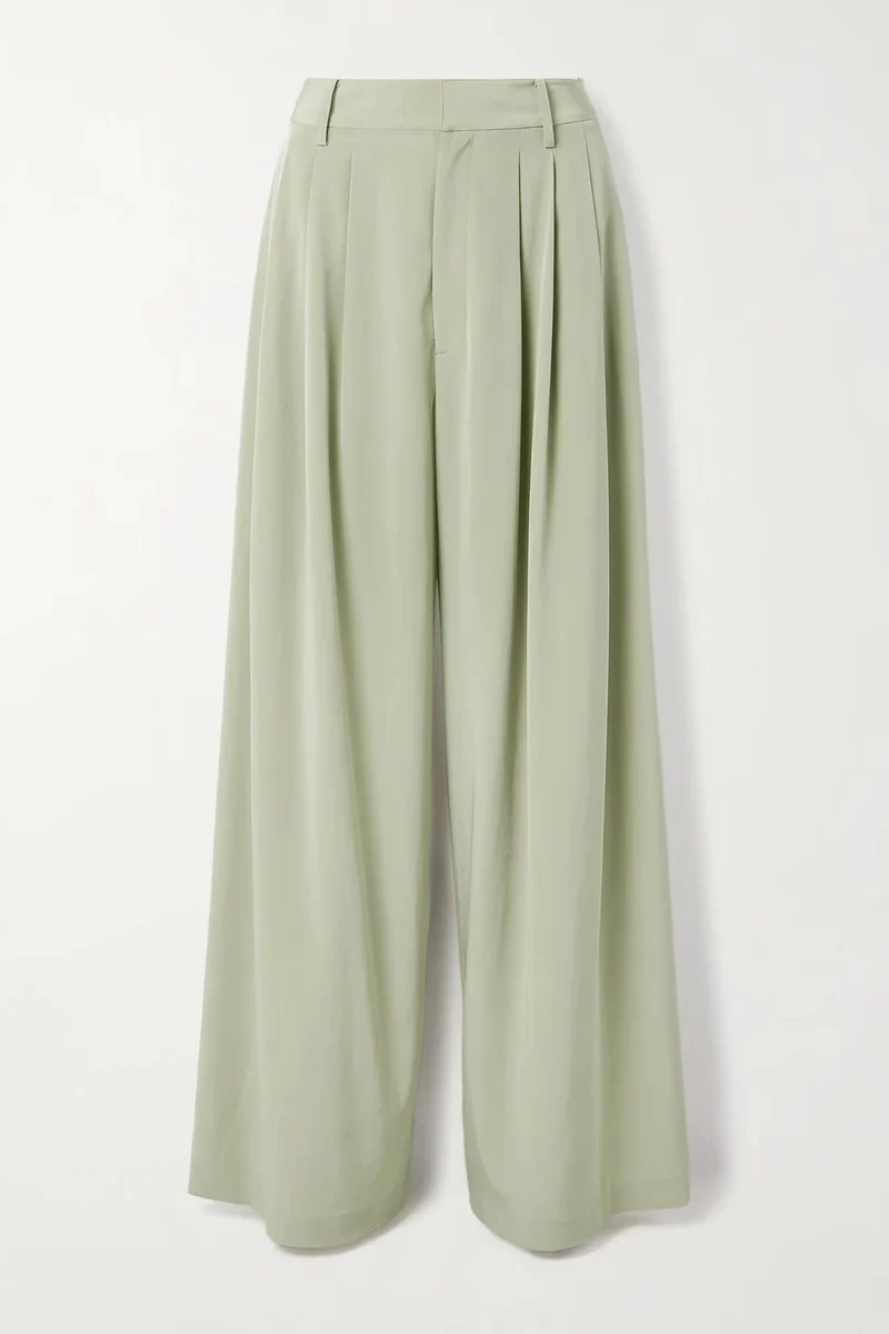 Fashionable Pleated Pocket Wide-Leg Pants