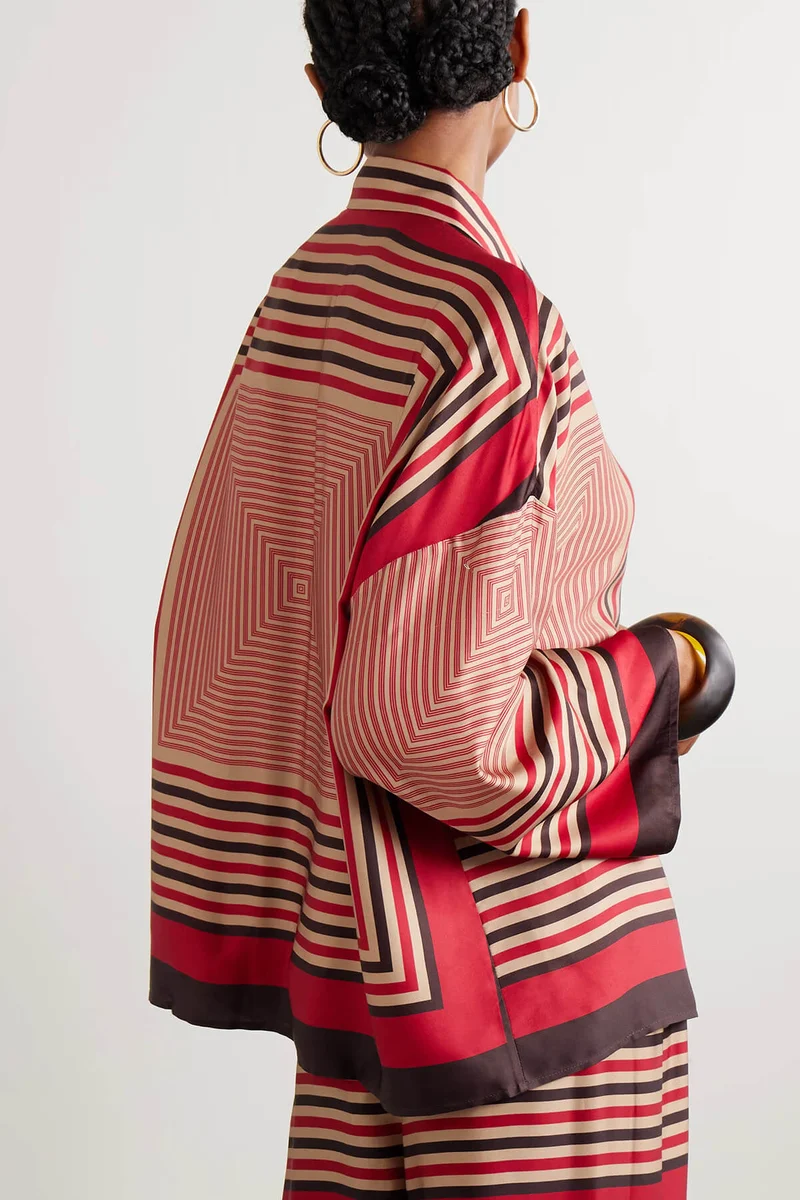 Unique Geometric Print Satin Loose Shirt
