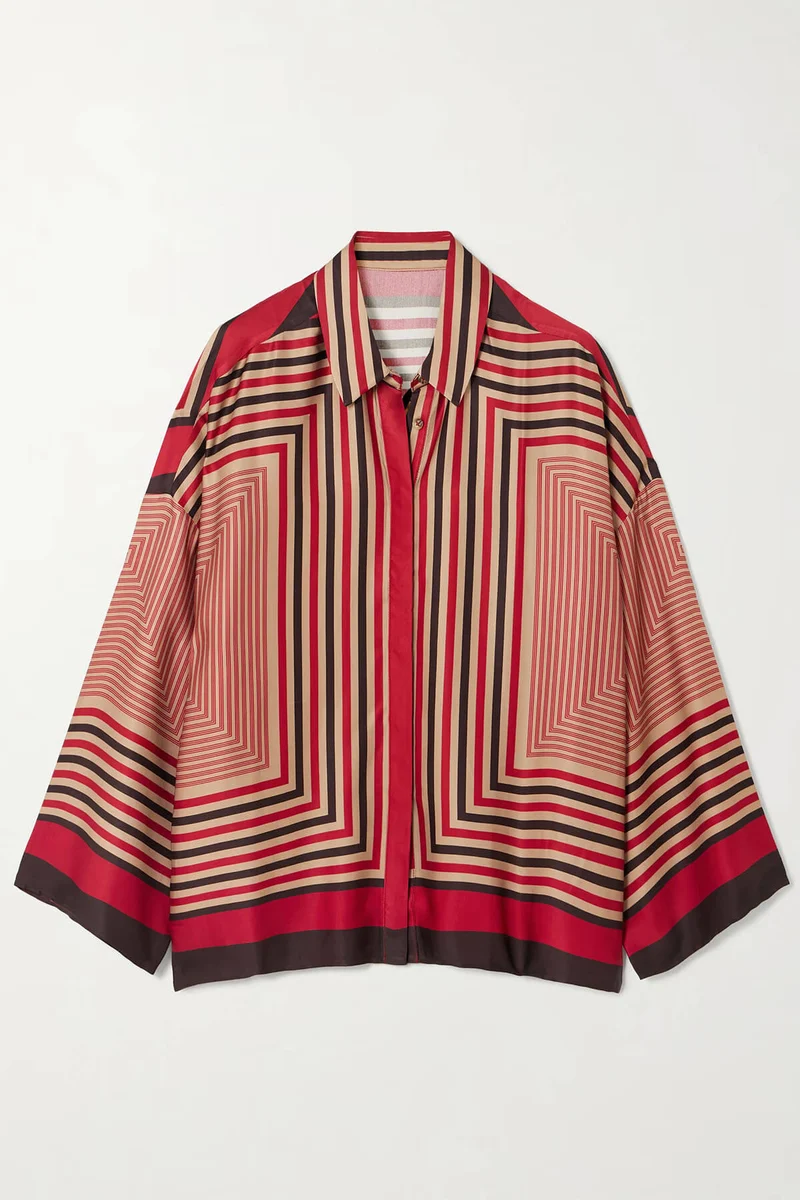 Unique Geometric Print Satin Loose Shirt