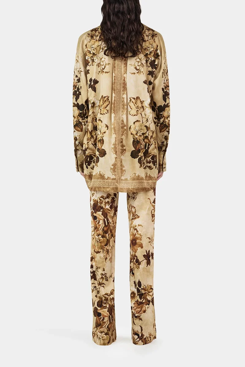 Unique Modern Floral Print Loose-Fitting Button-Down Shirt