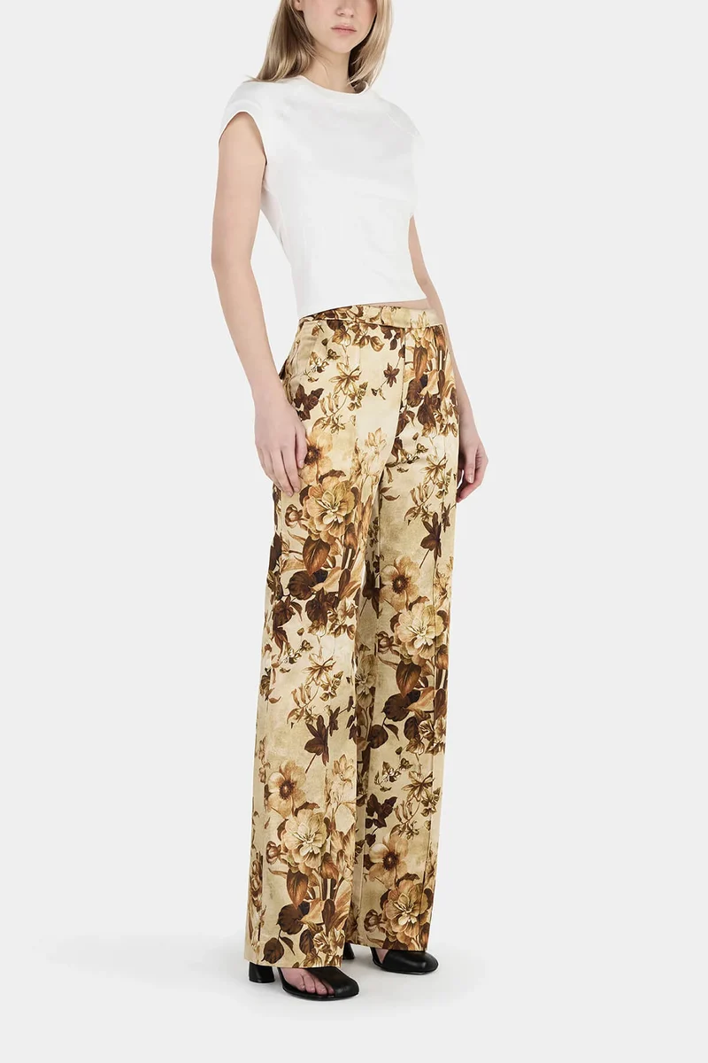 Unique Modern Floral Print High-Waisted Pocket Straight-Leg Pants