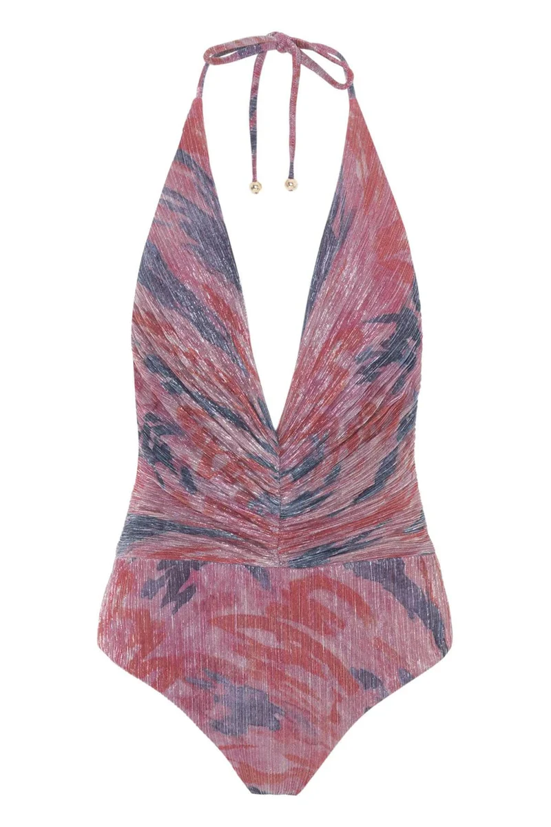 Exquisitely Ruched Halter Twist V-Neck Bodysuit
