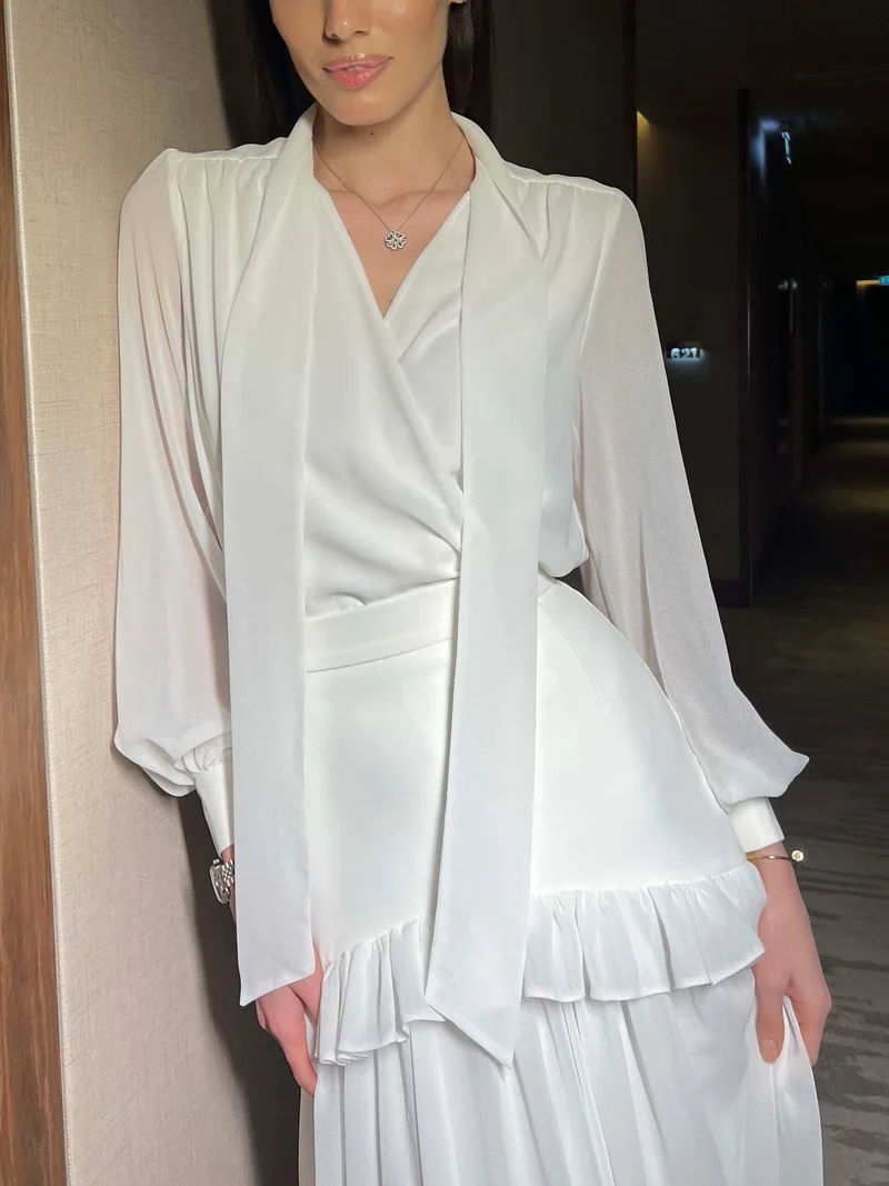 Elegant Chiffon Ruffle Skirt Two-piece Set