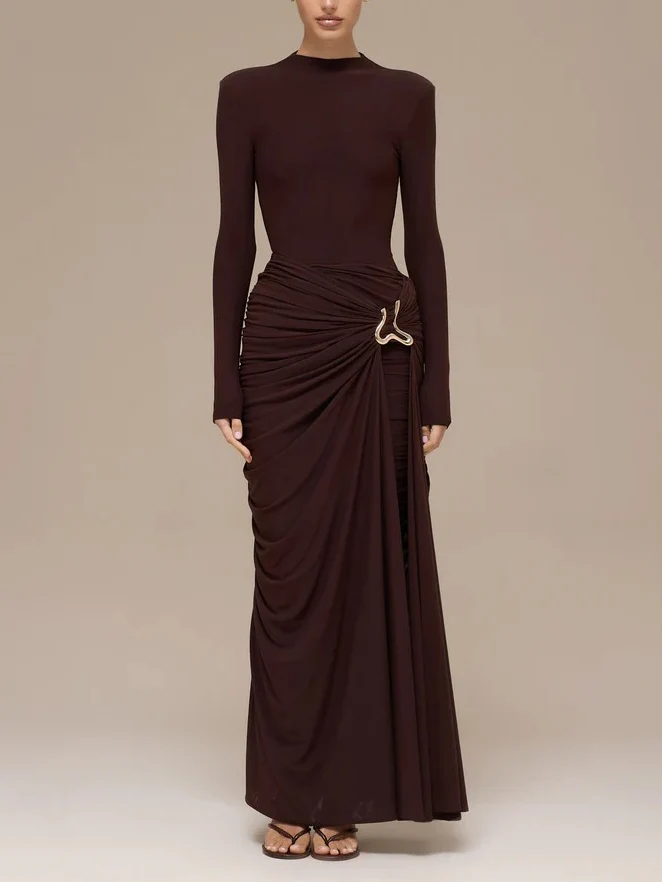 Elegant High-Neck Jumpsuit And Skirt Two-Piece Set