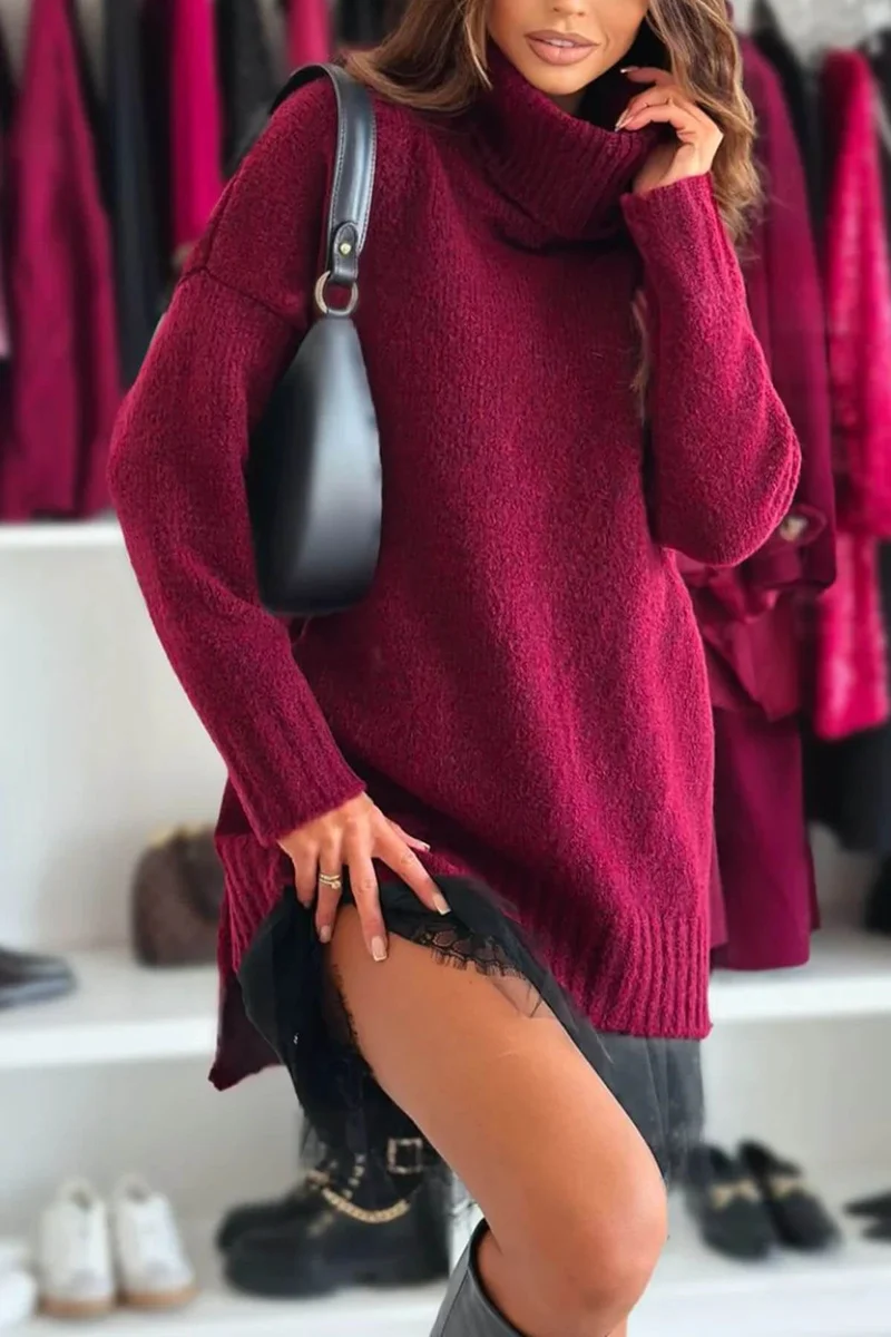 Casual Knit Turtleneck Long Sleeve Relaxed Sweater