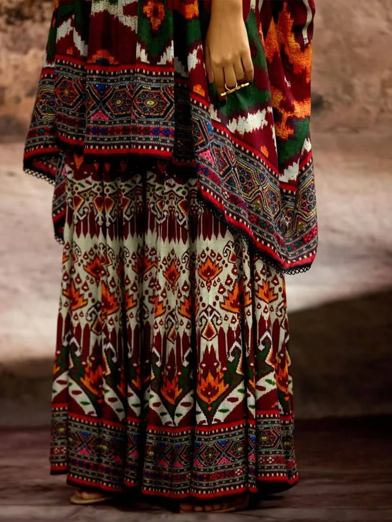 Unique Ethnic Print Bell Bottom Oversized Wide-Leg Pants